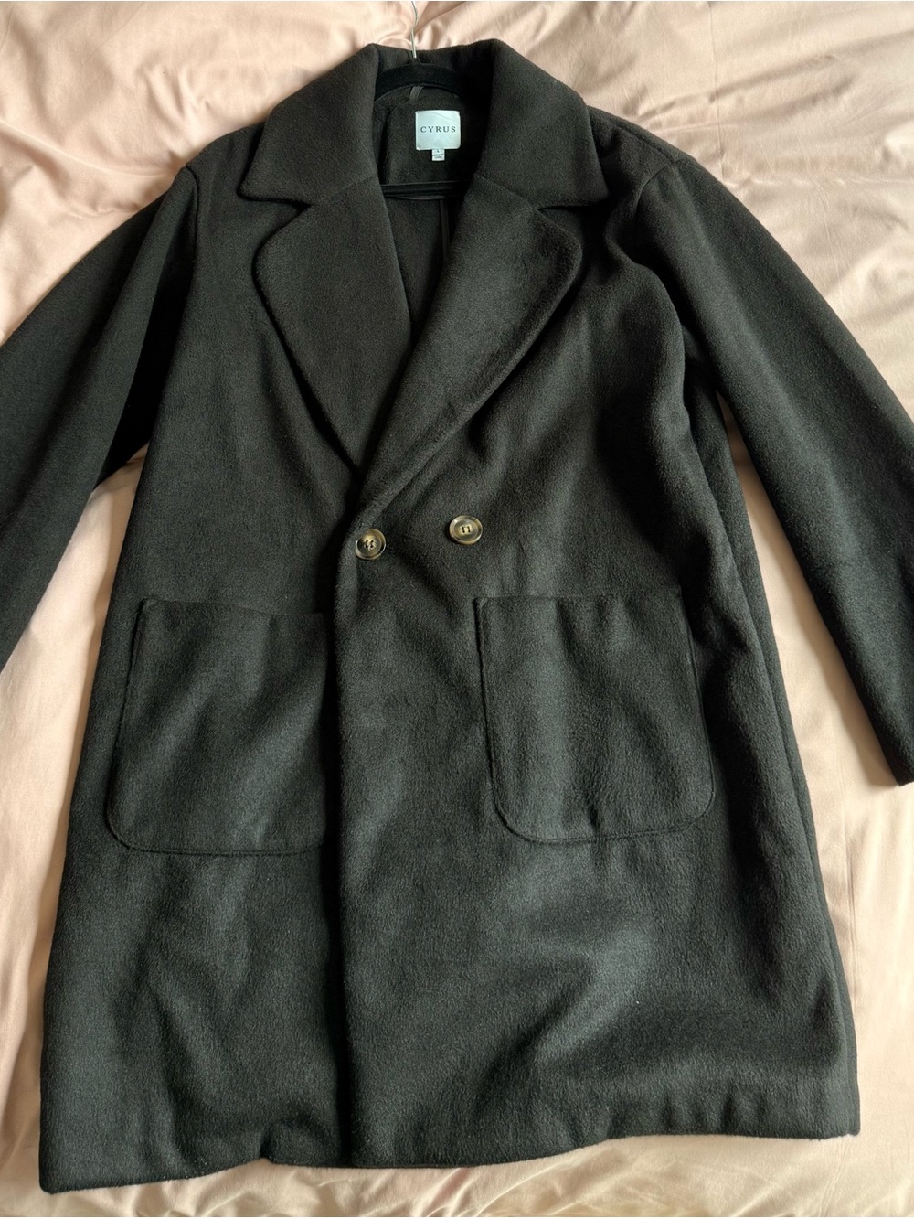 Cyrus Men's Black Double-Breasted Pea Coat